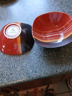 Rust Orange and Brown Striped Cereal Bowl - 2 Pack Hometrends